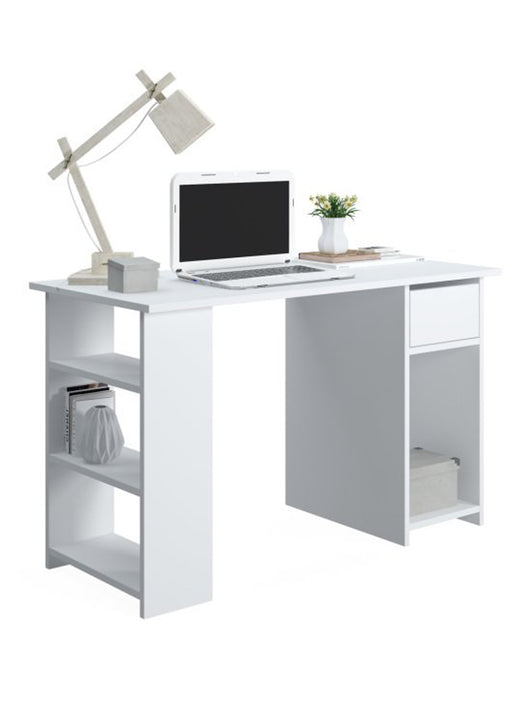 Scrivania con ripiani e 0, cm 120 x 54,8 x 73, colore bianco
