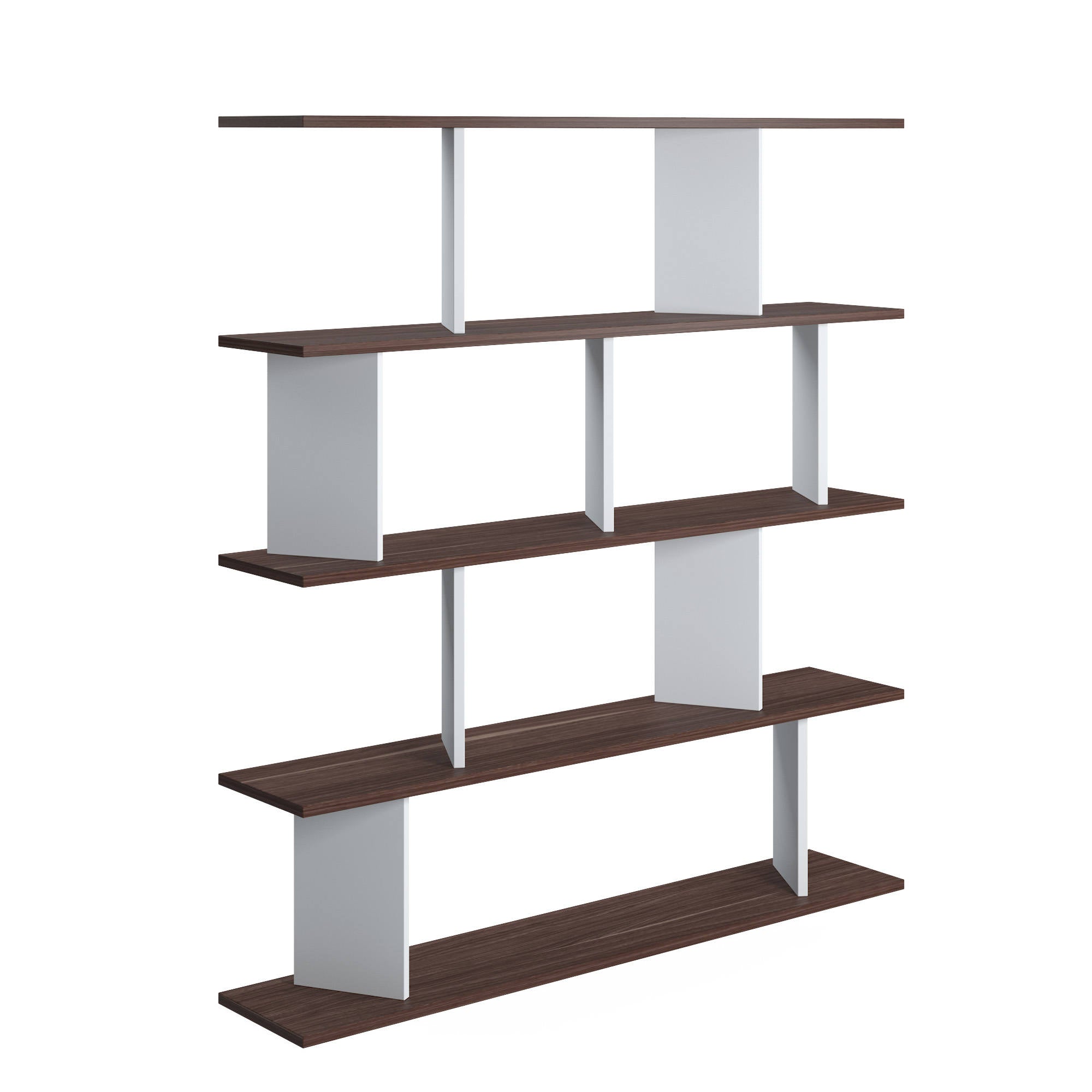 Libreria a quattro ripiani con 0, cm 130 x 25 x 141, colore bianco e quercia