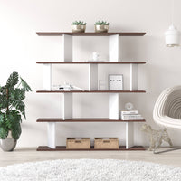 Libreria a quattro ripiani con 0, cm 130 x 25 x 141, colore bianco e quercia