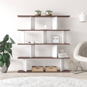 Libreria a quattro ripiani con 0, cm 130 x 25 x 141, colore bianco e quercia