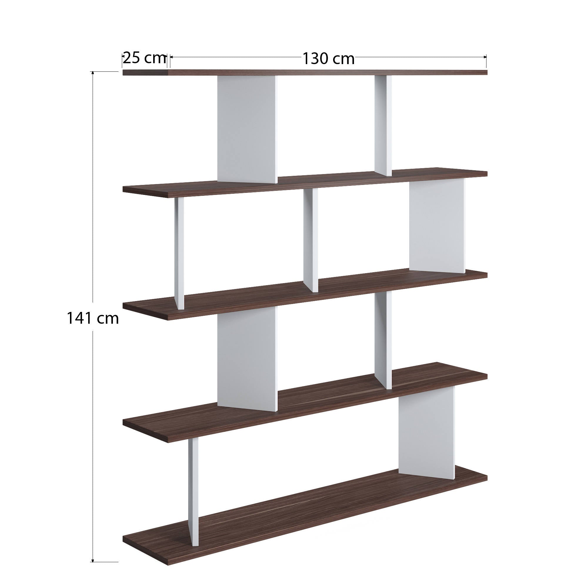 Libreria a quattro ripiani con 0, cm 130 x 25 x 141, colore bianco e quercia