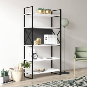 Libreria con cinque ripiani sviluppata in 0, cm 86 x 35 x 160, colore bianco e antracite