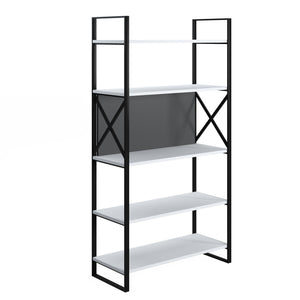 Libreria con cinque ripiani sviluppata in 0, cm 86 x 35 x 160, colore bianco e antracite