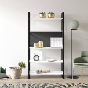 Libreria con cinque ripiani sviluppata in 0, cm 86 x 35 x 160, colore bianco e antracite