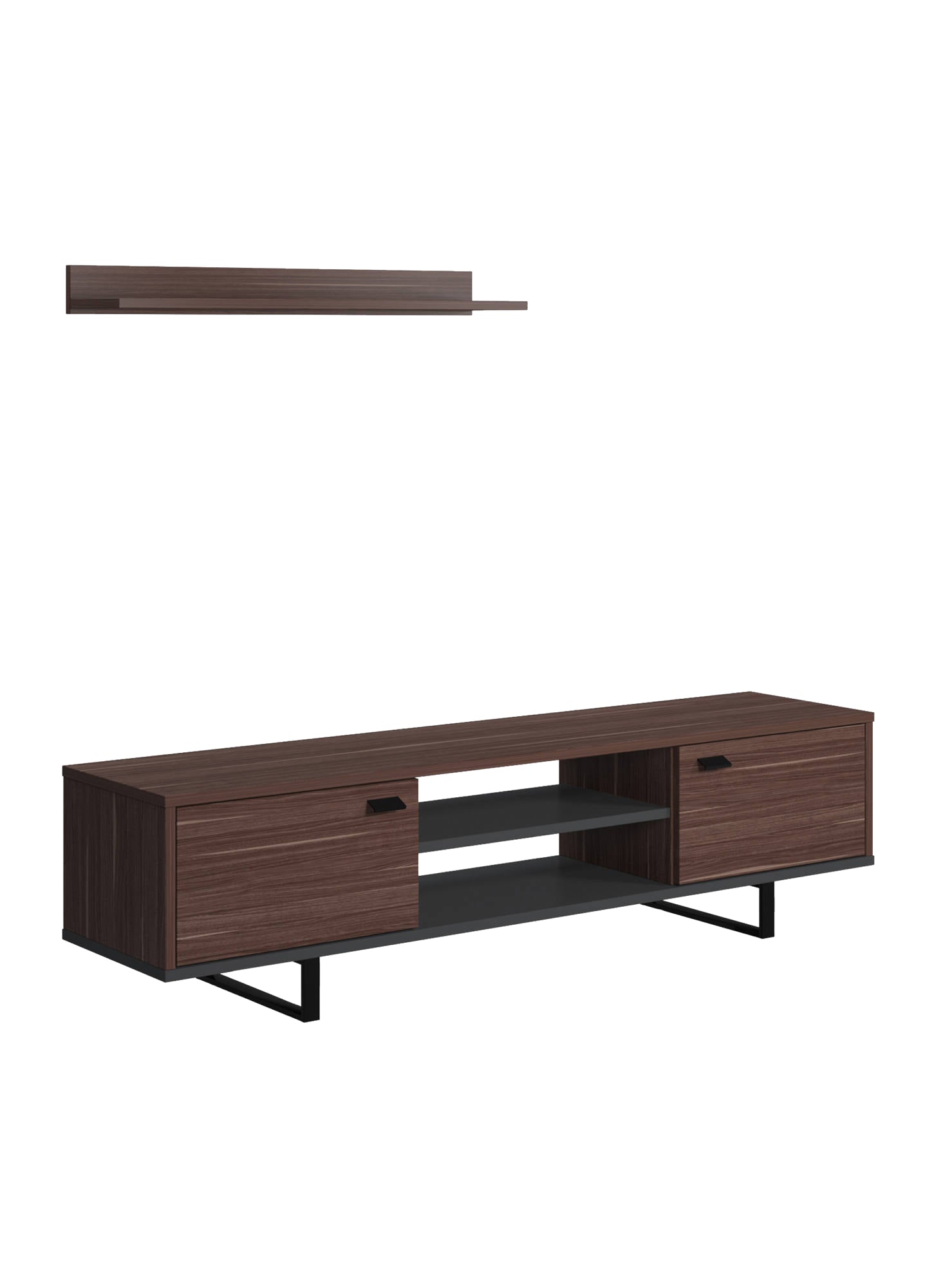 Mobile da soggiorno porta TV con due ante e due 0, cm 150 x 35 x 44, colore noce e antracite