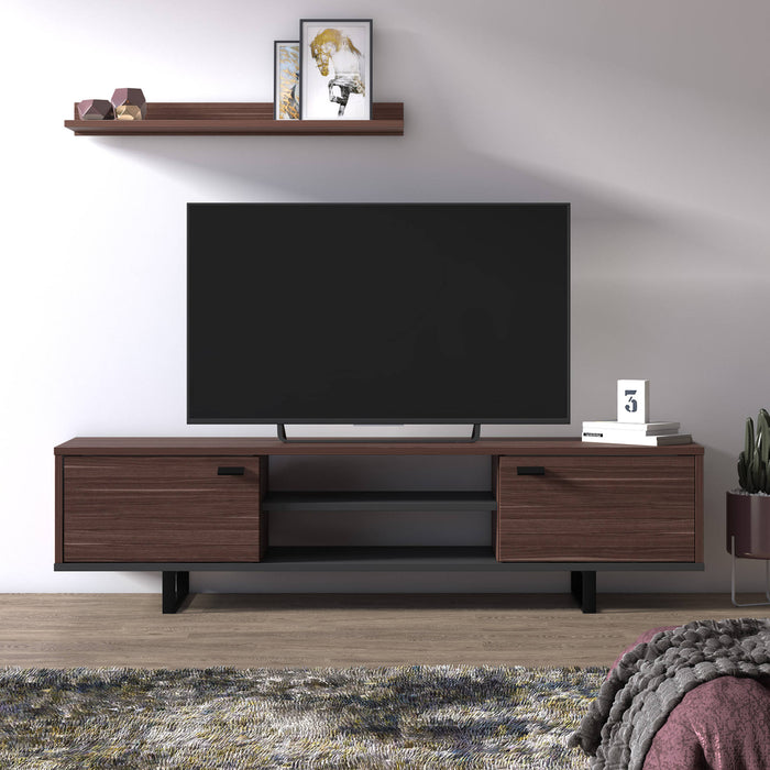 Mobile da soggiorno porta TV con due ante e due 0, cm 150 x 35 x 44, colore noce e antracite
