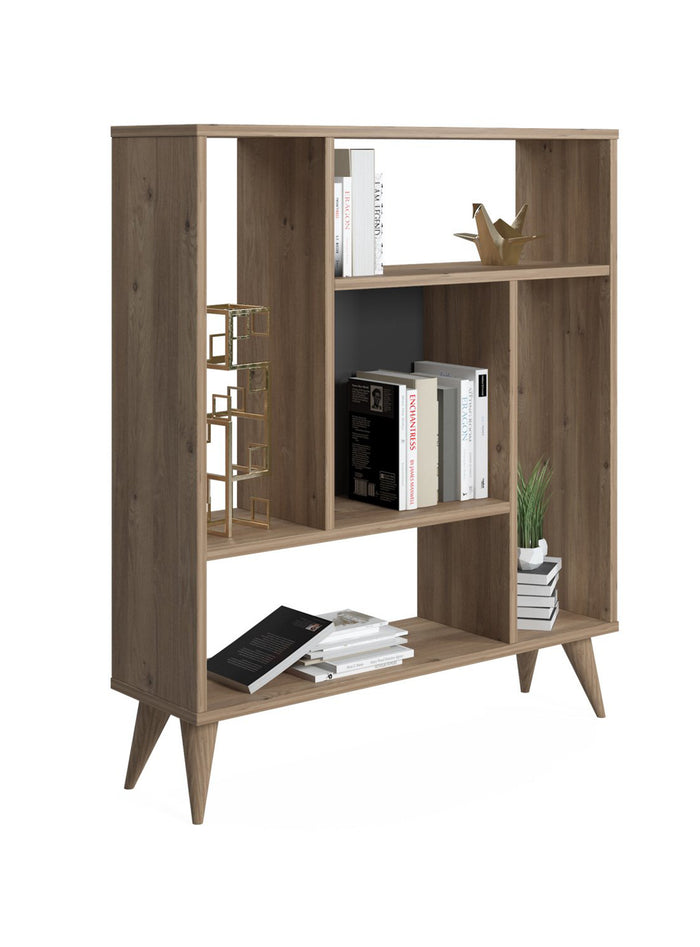 Libreria con cinque 0, cm 90 x 25 x 105, colore quercia