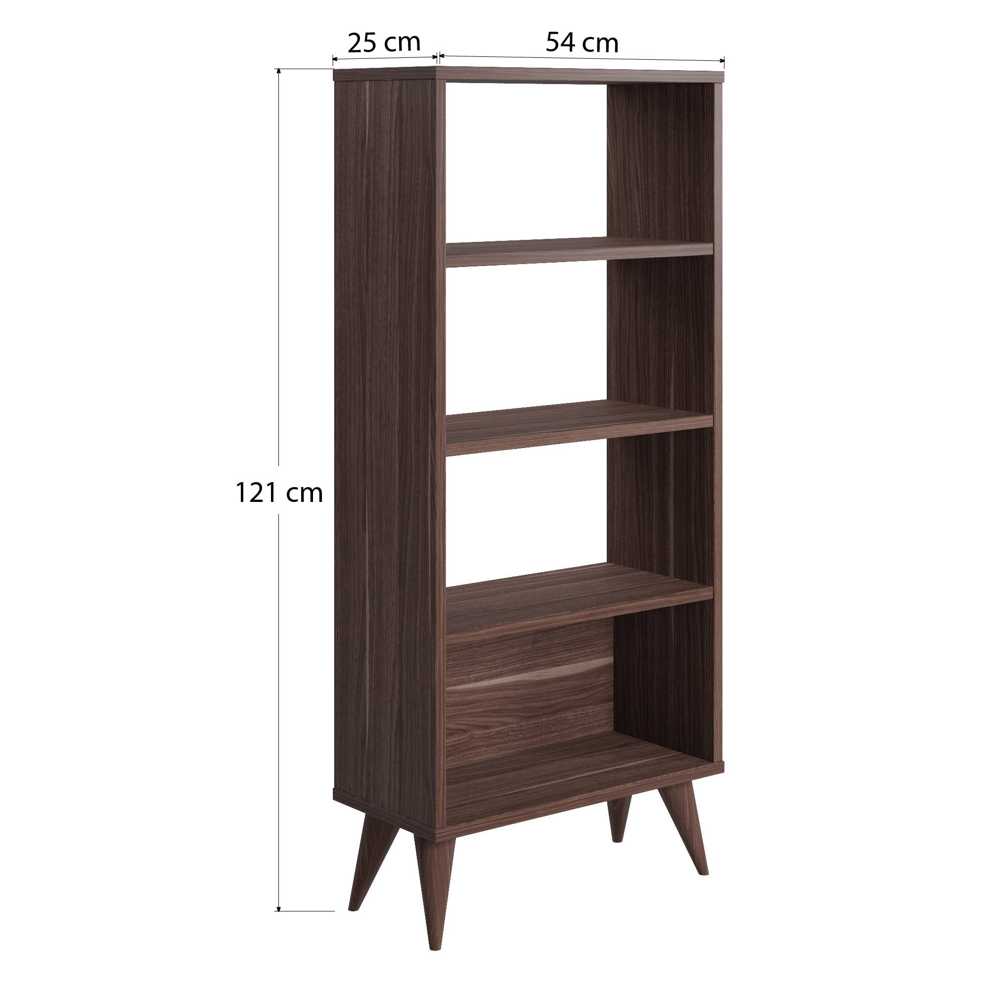 Libreria verticale con quattro 0, cm 54 x 25 x 121, colore noce