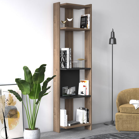 Libreria con quattro 0, cm 44 x 27 x 165, colore quercia con dettaglio antracite
