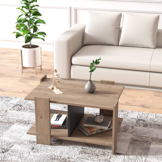 Tavolino da caffÃ¨ 0, cm 79 x 44 x 54, colore quercia con dettaglio antracite