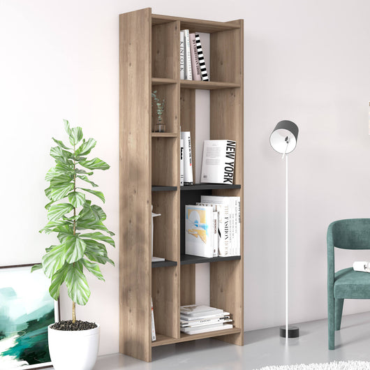 Libreria con nove 0, cm 59 x 27 x 135, colore quercia con dettaglio antracite