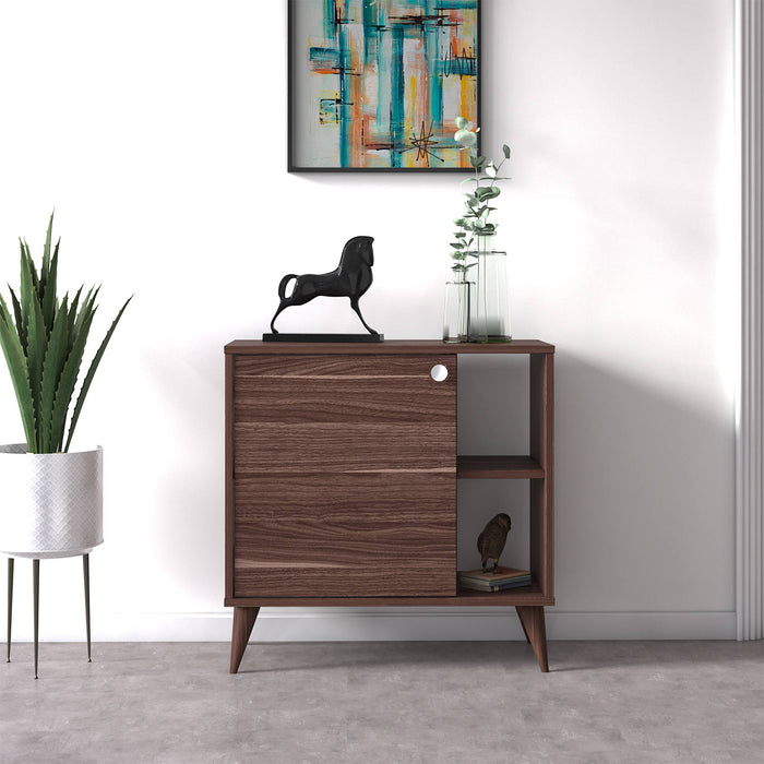 Credenza con un'anta battente e 0, cm 75 x 35 x 74, colore noce