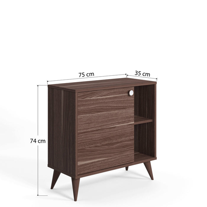 Credenza con un'anta battente e 0, cm 75 x 35 x 74, colore noce