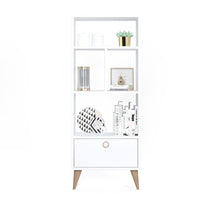 Libreria con quattro scomparti aperti e un 0, cm 52 x 25 x 131, colore bianco