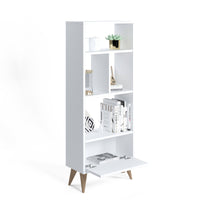 Libreria con quattro scomparti aperti e un 0, cm 52 x 25 x 131, colore bianco