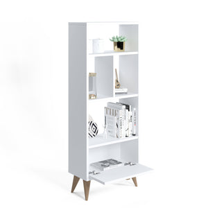 Libreria con quattro scomparti aperti e un 0, cm 52 x 25 x 131, colore bianco