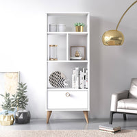 Libreria con quattro scomparti aperti e un 0, cm 52 x 25 x 131, colore bianco