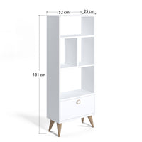 Libreria con quattro scomparti aperti e un 0, cm 52 x 25 x 131, colore bianco