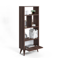 Libreria con quattro scomparti aperti e un 0, cm 52 x 25 x 131, colore noce