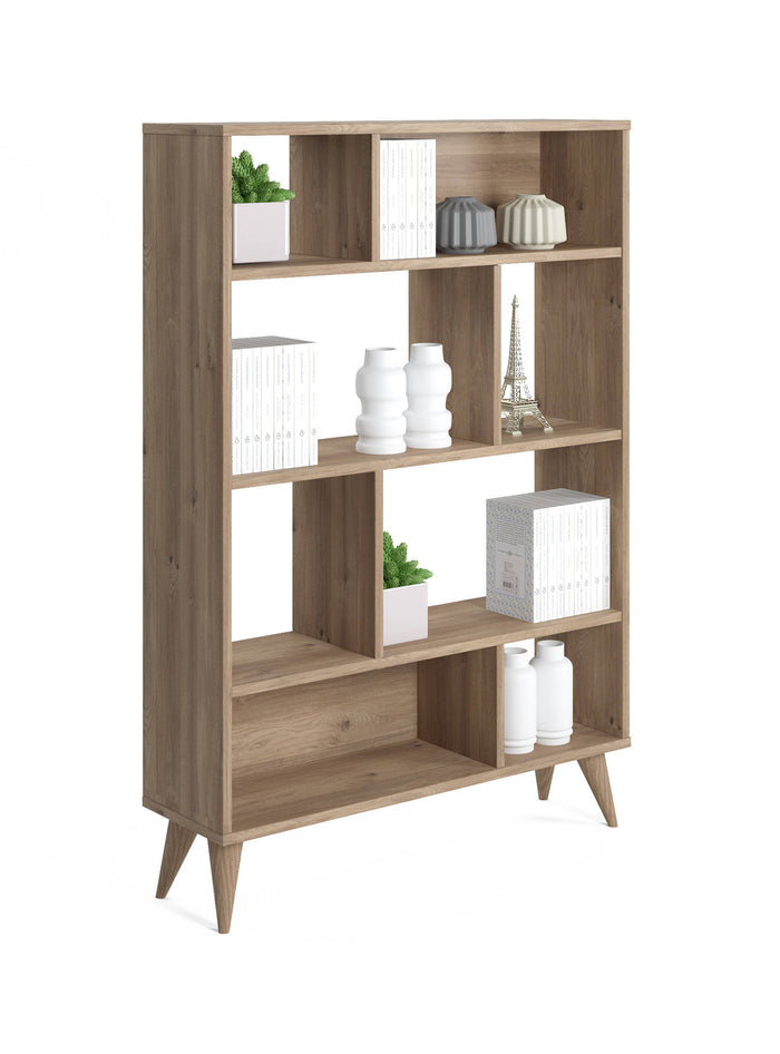 Libreria con otto scomparti 0, cm 90 x 25 x 131, colore quercia