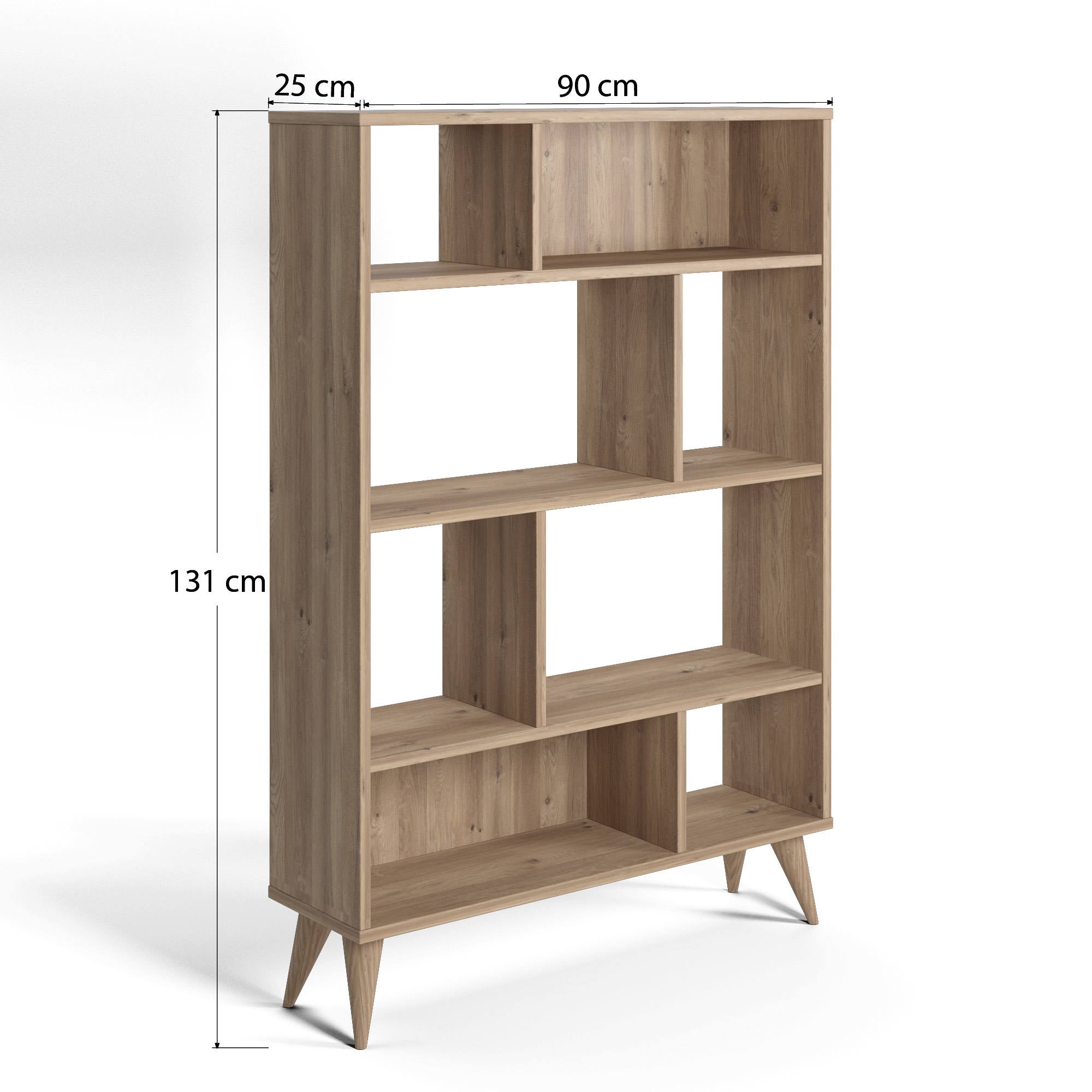 Libreria con otto scomparti 0, cm 90 x 25 x 131, colore quercia