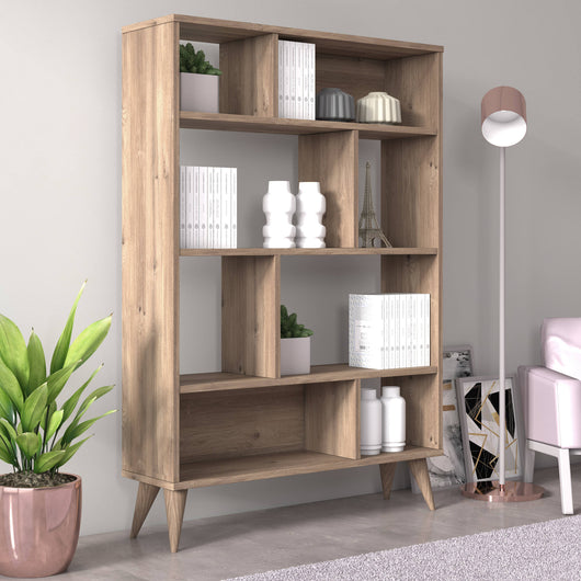 Libreria con otto scomparti 0, cm 90 x 25 x 131, colore quercia