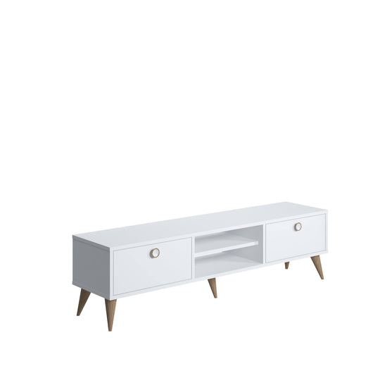 Mobile da soggiorno porta TV con due antine e due vani 0, cm 152 x 35 x 40, colore bianco