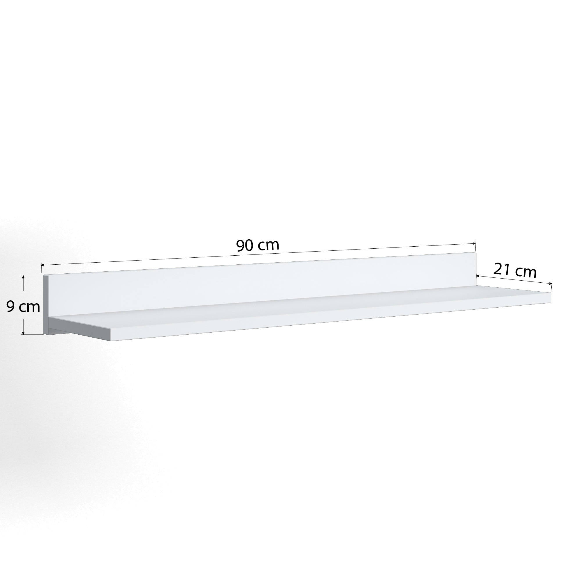 Mensola 0, cm 90 x 21 x 9, colore bianco