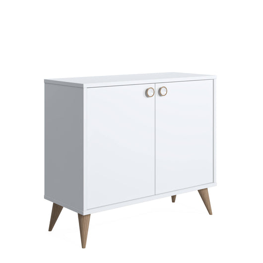 Credenza con due ante battenti e due ripiani 0, cm 85 x 35 x 74, colore bianco