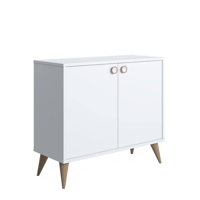 Credenza con due ante battenti e due ripiani 0, cm 85 x 35 x 74, colore bianco