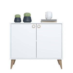 Credenza con due ante battenti e due ripiani 0, cm 85 x 35 x 74, colore bianco