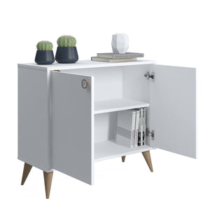 Credenza con due ante battenti e due ripiani 0, cm 85 x 35 x 74, colore bianco