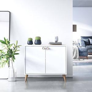 Credenza con due ante battenti e due ripiani 0, cm 85 x 35 x 74, colore bianco