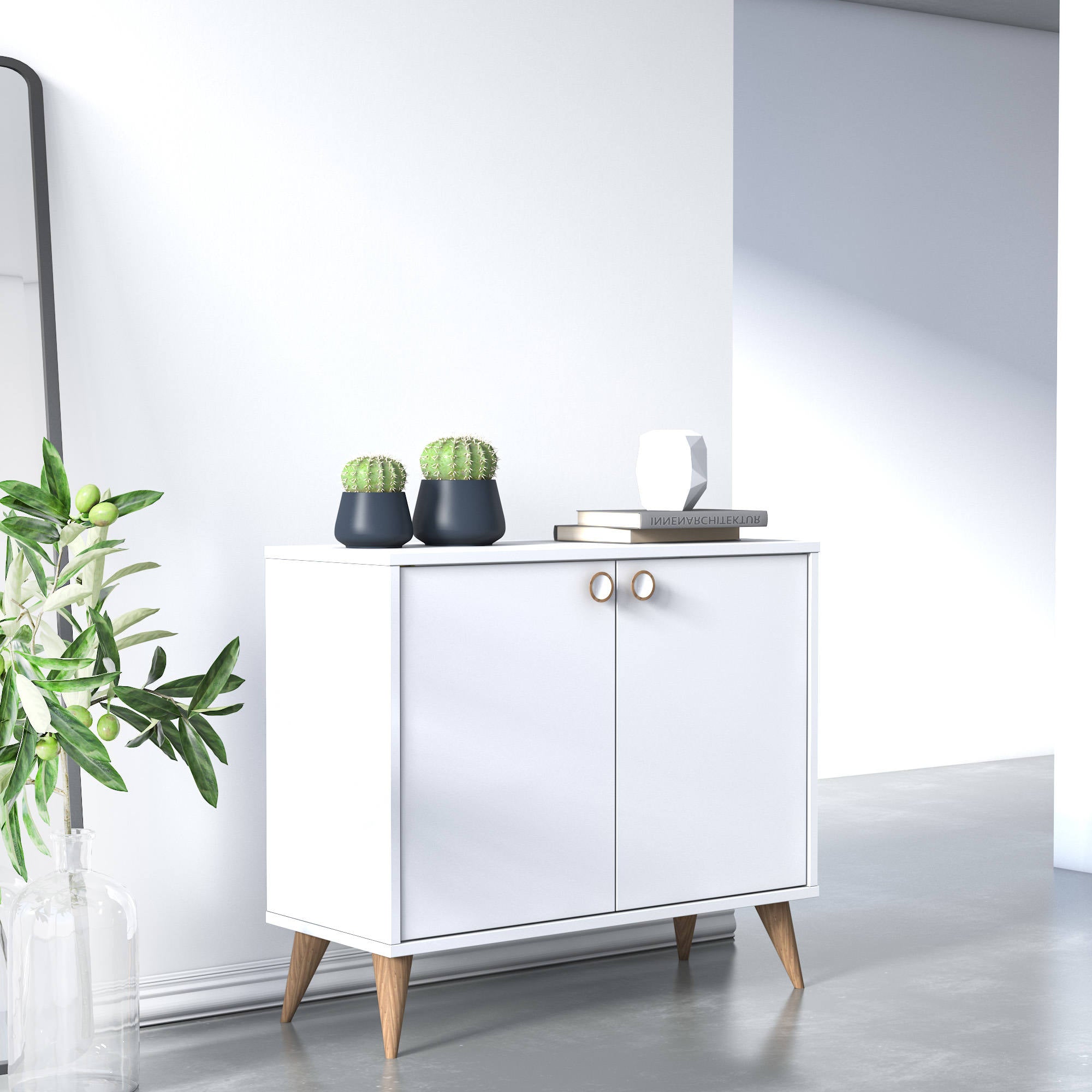 Credenza con due ante battenti e due ripiani 0, cm 85 x 35 x 74, colore bianco