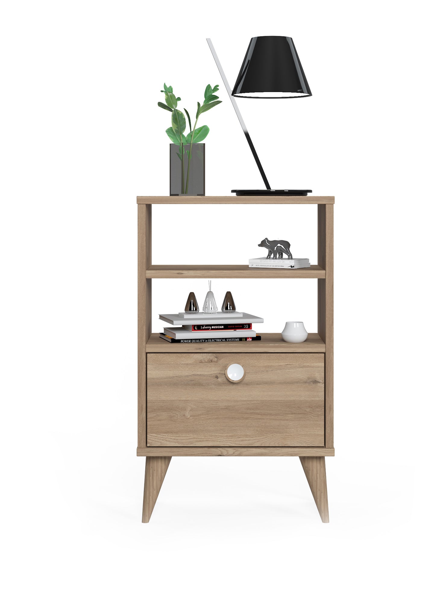 Comodino con un'anta e due 0, cm 45 x 25 x 74, colore bianco