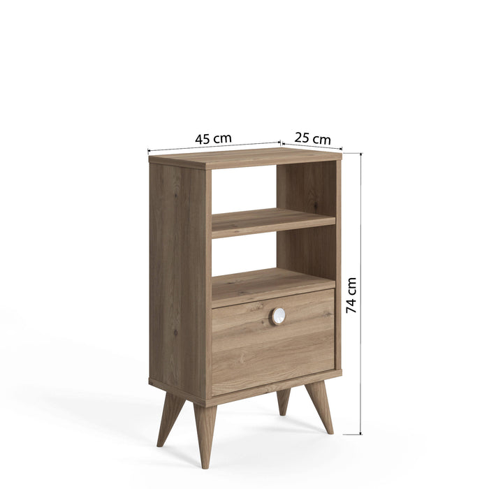 Comodino con un'anta e due 0, cm 45 x 25 x 74, colore bianco