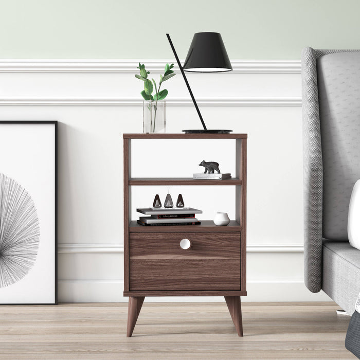 Comodino con un'anta e due 0, cm 45 x 25 x 74, colore noce