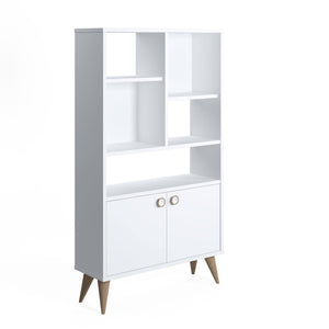 Libreria con due ante battenti e cinque scomparti 0, cm 75 x 25 x 131, colore bianco