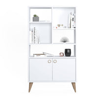 Libreria con due ante battenti e cinque scomparti 0, cm 75 x 25 x 131, colore bianco