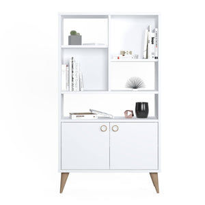 Libreria con due ante battenti e cinque scomparti 0, cm 75 x 25 x 131, colore bianco