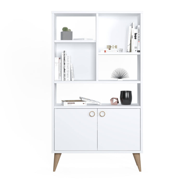 Libreria con due ante battenti e cinque scomparti 0, cm 75 x 25 x 131, colore bianco
