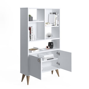 Libreria con due ante battenti e cinque scomparti 0, cm 75 x 25 x 131, colore bianco