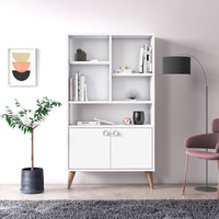 Libreria con due ante battenti e cinque scomparti 0, cm 75 x 25 x 131, colore bianco