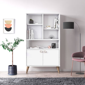 Libreria con due ante battenti e cinque scomparti 0, cm 75 x 25 x 131, colore bianco