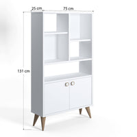 Libreria con due ante battenti e cinque scomparti 0, cm 75 x 25 x 131, colore bianco