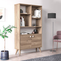 Libreria con due ante battenti e cinque scomparti 0, cm 75 x 25 x 131, colore quercia