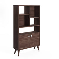 Libreria con due ante battenti e cinque scomparti 0, cm 75 x 25 x 131, colore noce