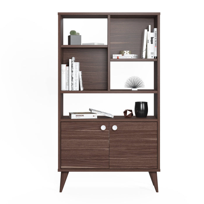 Libreria con due ante battenti e cinque scomparti 0, cm 75 x 25 x 131, colore noce