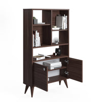 Libreria con due ante battenti e cinque scomparti 0, cm 75 x 25 x 131, colore noce