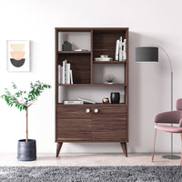 Libreria con due ante battenti e cinque scomparti 0, cm 75 x 25 x 131, colore noce